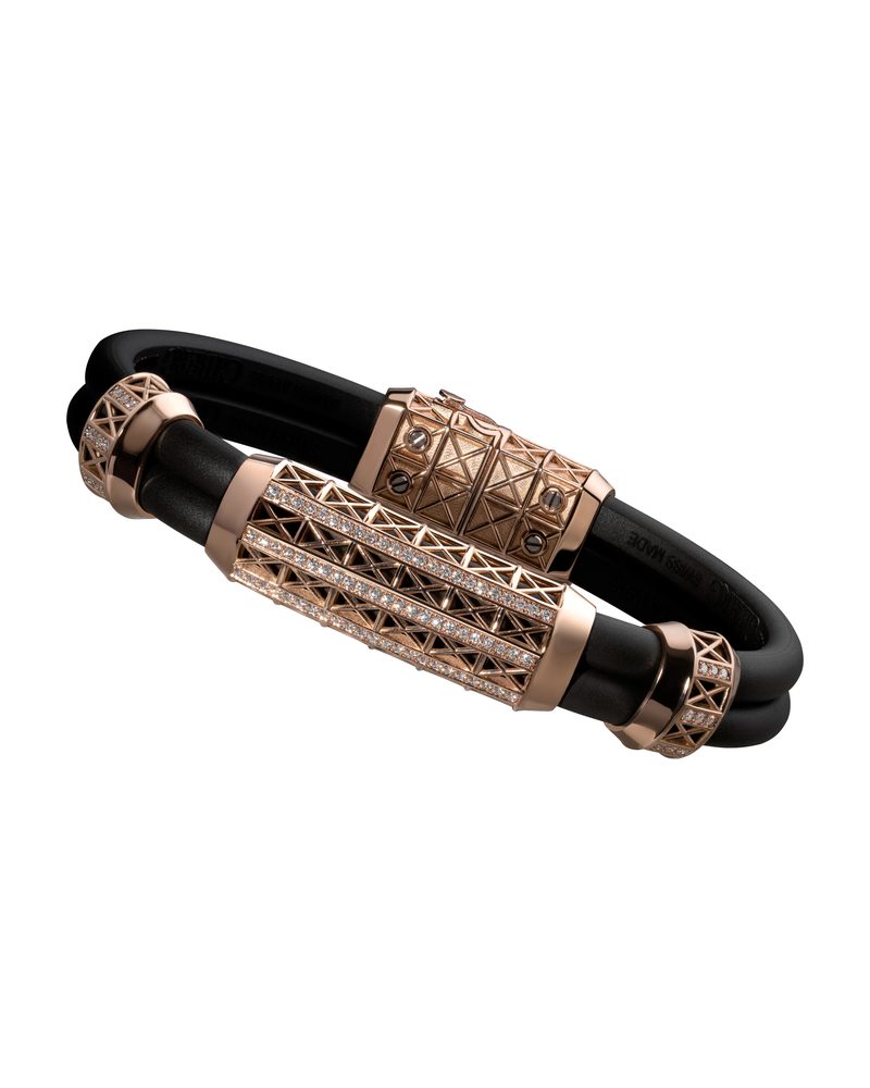 Double black cord bracelet with diamond-set rose gold elements